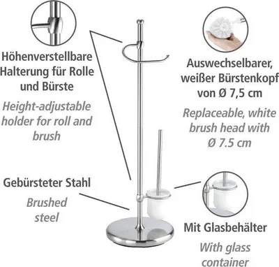 Productafbeelding van Famanu WC-accessoire set - Verstelbare toiletborstelhouder van staal - Mat - 32 x 95 x 29 cm