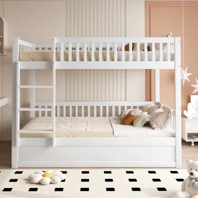 Productafbeelding van Kinderekkerbed 90x200 cm van hout met hydraulische opbergruimte, een ladder en een beschermingsrek, wit kinderbed voor de kinderkamer