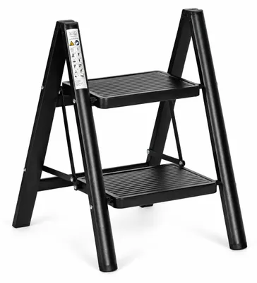 Produktbild von Klapptrittleiter aus Stahl, 2 Stufen, bis 150 kg, Schwarz, KI-generiertes Bild