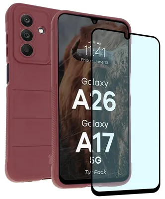 Produktbild von Robuste Handyhülle + gehärtetem Glas für Galaxy A17 5G / A26 5G, Bizon Tur Pack, Burgunderrot