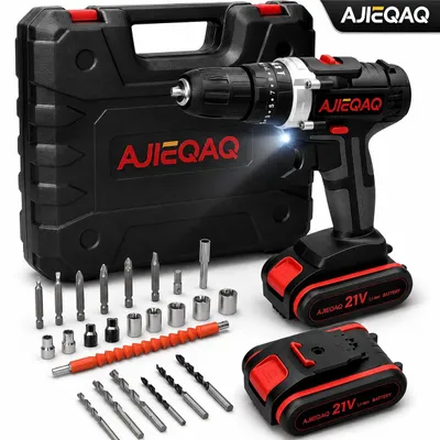 Immagine prodotto di AJIEQAQ Avvitatore a Batteria 21V Set, Trapano Avvitatore a Percussione 3 in 1 con 2×1,5Ah Batterie, 45Nm, LED, Valigetta