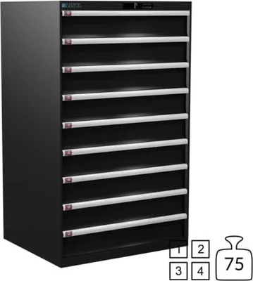 Produktbild von Lista Schubladenschrank - 78.711.060 - 1.450x870x725 mm (HxBxT) - 9 Schubladen - 75 kg - Code Lock - schwarz (NCS S 9000-N)