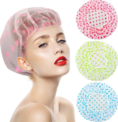 Produktbild von Duschhaube, 3 Stück wasserdichte Duschhaube, elastische Duschhaube, Kunststoff-Haarhaube, wiederverwendbare Haarschutz-Haarhaube für Damen, Dusche, Spa, Salon, Baden