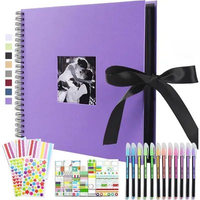 Image de Album photo scrapbooking, format 30x30 cm, à spirale, 80 pages noires pour 400 photos de 10x15 cm, couleur violette