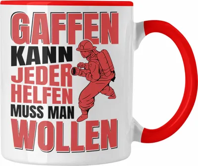 Produktbild von Trendation - Feuerwehr Tasse Geschenke Zubehör Lustig Einsatz Geburtstag Spruch Helfen Muss Man Wollen (Rot)