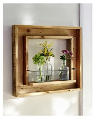 Produktbild von Wandregal aus recyceltem Holz, Deko-Fensterrahmen, Wanddeko, Blumenregal, Dekoregal, Blumenständer, Hängeregal, Holzfenster Upcycling, Holzregal, Pflanzenständer