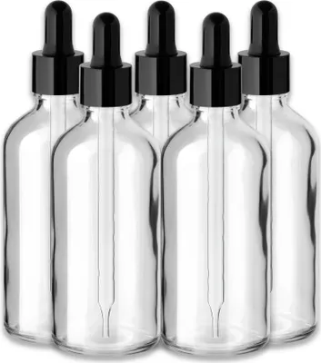 Produktbild von 5x Farblose Glasflasche 100 ml mit schwarzer Pipette Apothekerflasche