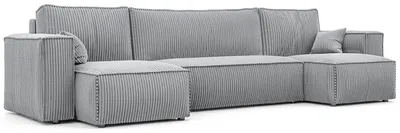 Produktbild von Wohnlandschaft U-Form Mulri U Poso 110 Hellgrau Cord Schlaffunktion Bettkasten