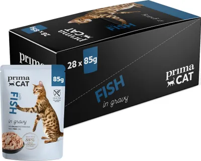 Productafbeelding van PrimaCat - Natvoer voor volwassen katten, vis in saus, 28 x 85 gram