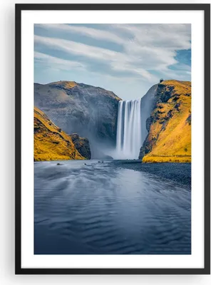 Produktbild von Gerahmtes Poster - Schwarzer Rahmen - Wasserfall Berge Skogafoss - 50x70 cm - Wand Bild - Wanddeko - Wandbilder - Kunstposter - Wandposter - Bilderrahmen - Bilder - Kunstdruck - P2BPA50x70-5180