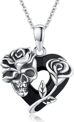 Produktbild von Totenkopf Halskette 925 Sterling Silber Gothic Schmuck Damen Halloween