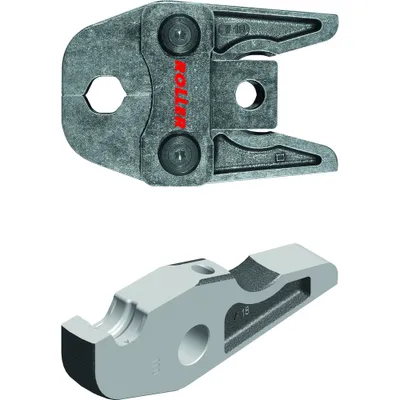 A top view of a press jaw and a side view of a press jaw.