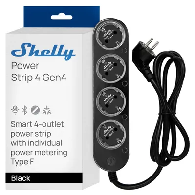 Produktbild von Shelly Power Strip 4 Gen4 Schwarz - Matter WLAN Mehrfachsteckdose, 4 Fach Smarte