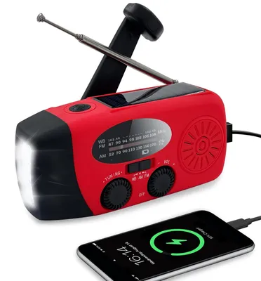 Productafbeelding van 2000 mAh noodradio met zonne-energie en handaandrijving, draagbare radio met handkruk, AM/FM/NOAA