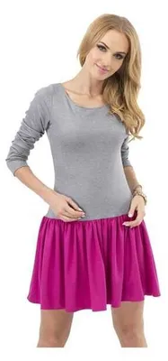 Produktbild von Kleid Tunika Mini-Kleid mit 2 Farbig Top; Grau/Fuchsia M/38
