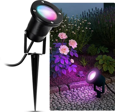 Produktbild von SSC-LUXon KARI Gartenstrahler mit Erdspieß schwarz IP65 – Smart WLAN GU10 4W Lampe steuerbar per App Alexa Google – Gartenlampe mit Kabel für Außen