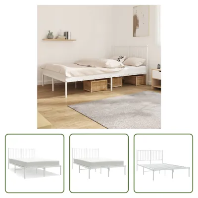 Image de The Living Store Cadre de lit avec tête de lit en métal blanc 120x190 cm