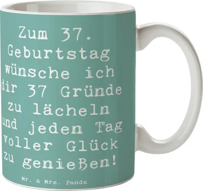 Produktbild von Mr. & Mrs. Panda Pott Spruch 37. Geburtstag Glücksmomente - Meeresbrise - Geschenk, Geburtstagsgeschenk, Teetasse, Becher, Teepott, Kaffeetasse, unvergesslich, Tasse