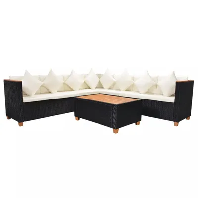Immagine prodotto di vidaXL set da giardino 5 pezzi con cuscini in poly rattan nero