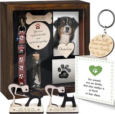 Productafbeelding van 21,8 cm Herdenkingskist van hout voor huisdieren, met fotolijst en afdruk van een pootafdruk, voor as en vacht, geschikt voor katten en honden
