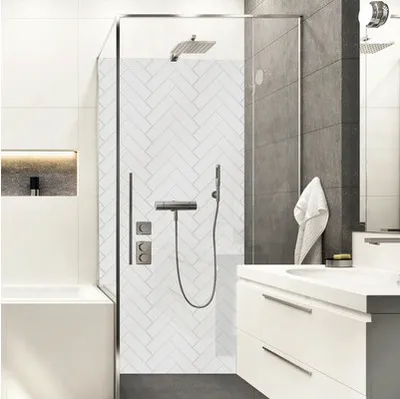 Produktbild von Duschrückwand mySpotti Shower Herrinbone Tiles White Fliesenoptik 255 x 150 cm SH-255150-1918-HB