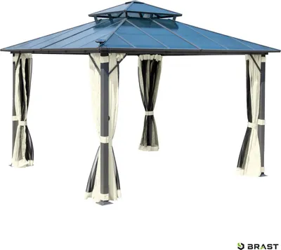 Produktbild von Alu Pavillon PAGODE 3,5x3,5m beige mit Moskitonetz & LED-Beleuchtung