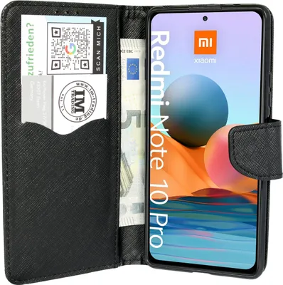 Produktbild von cofi1453® Buch Tasche "Fancy" kompatibel mit XIAOMI REDMI NOTE 10 PRO Handy Hülle Etui Brieftasche Schutzhülle mit Standfunktion, Kartenfach Schwarz