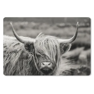 Produktbild von MuchoWow® Schreibtischunterlage Schottischer Highlander - Kuh - Tiere - Schwarz-Weiß - Ländlich 60x40 cm - XXL Mauspad - Großes Mauspad