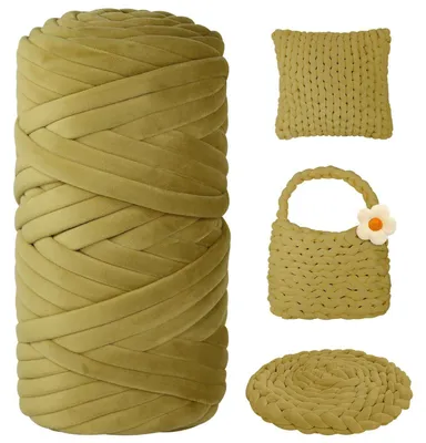 Immagine prodotto di Filato spesso per uncinetto a mano, 900g, marrone e verde, filato tubolare, ideale per principianti, per realizzare coperte, borse e progetti fai-da-te
