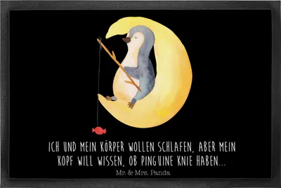 Produktbild von Mr. & Mrs. Panda Schmutzfangmatte Pinguin Mond 40 x 60 cm - Schwarz - Geschenk, Türmatte, fußmatte, Fussmatte, Fußabstreifer, schlafen, Neugierig, Süßigkeiten, Angel