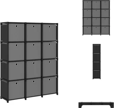Obrázek produktu pro vidaXL Cube regál s boxy 12 přihrádek černý 103x30x141 cm látka - Knihovny a regály