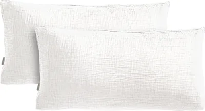 Produktbild von Pure Label Musselin Kissenbezug 40x80 2er Set aus 100% Baumwolle - Traumhaft weiche, kuschelige Musselin Kissenbezug-Set in weiß