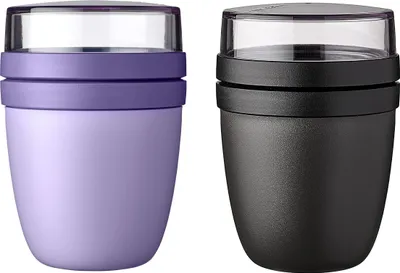 Produktbild von Mepal | Lunchpot Ellipse Mixed | Vivid Lilac + Nordic Black | Müslibecher to go | Unterteilung für Joghurt & Müsli | 500 ml + 200 ml | Geeignet für Gefrierschrank, Mikrowelle & Spülmaschine