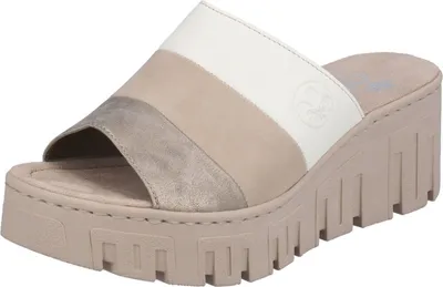 Produktbild von Rieker Damen Pantolette trendstark Plateau Keilabsatz 68092, Größe:38 EU, Farbe:Beige
