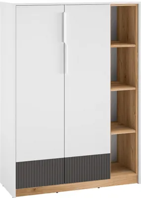 Produktbild von Marmex Möbel Torino 05 Schrank, hoch, zweitürige Kommode 101x140x40 mit 4 offenen Fächern, geschlossenes Bücherregal, Scharniere Soft-Close,