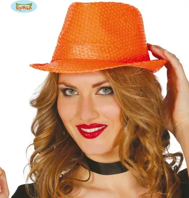 Produktbild von Pailletten Hut neon orange für Damen