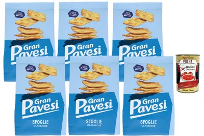 Produktbild von Pavesi Italian Gourmet Knusprige Sfoglie Classiche 6 x 180 g – Dünne herzhafte Ofencracker ideal als Snack & Beilage + Italian Gourmet Polpa