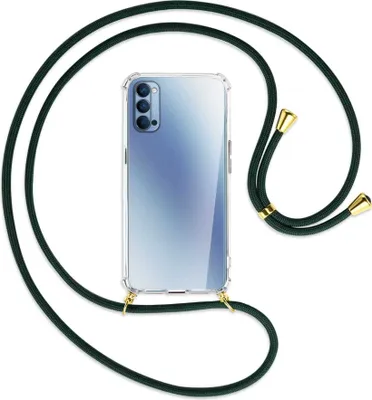 Produktbild von Handykette Backcover-Schutzhülle mit Band (Metall goldfarben) für Oppo Reno4 5G - dunkelgrün