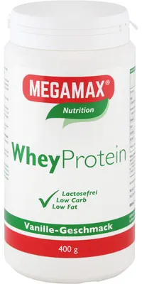 Produktbild von MEGAMAX Basic & Active Whey Protein Molkeneiweiß Pulver Vanille-Geschmack, 400 g Pulver