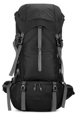 Immagine prodotto di Zaino da trekking da esterno da 70 litri - Ideale per escursioni e trekking - Grande capacità - Realizzato in nylon impermeabile - Pieghevole - Include coperta antipioggia - Scomparto per sacca idrica - Volume espandibile - Colore: nero
