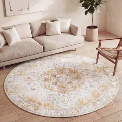 Produktbild von Volero - Teppich Vintage Rund - Lago Gelb - Ø 200 cm - Wohnzimmer, Esszimmer, Schlafzimmer - Klassik, Orientalisch