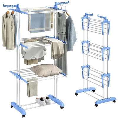 Produktbild von HOMCOM Wäscheständer Turm Ausziehbar 4 Ebenen Blau 73 x 45,5 x 177cm