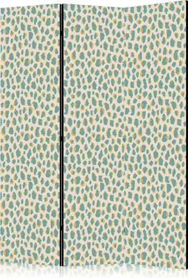 Produktbild von 3-teiliger Doppelseitiger Vlies Paravent - Giraffe Pattern - Animal Pattern in Turquoise Spots on a Light Background 135x172 cm Muster f-A-10195-z-a