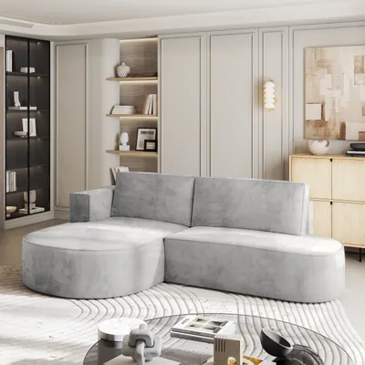 Produktbild von Masseno Ecksofa CORTIO M L-S mit Schlaffunktion L-Form, Sofa mit Bettkasten, Wohnzimmersofa, Couch, Soffa, Bettsofa, Couchgarnitur- Hellgrau, MONOLITH 84