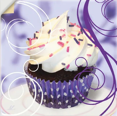 Produktbild von ARTland Wandbild, selbstklebend Cupcake auf violett - Kuchen Größe: 70x70 cm