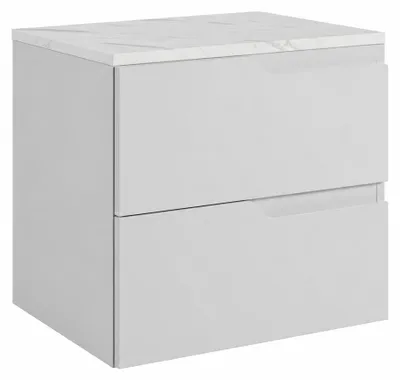 Immagine prodotto di Mobile bagno sospeso, 60 cm, con cassetti, struttura bianca e piano in marmo bianco, dimensioni 60 x 46 x 58,6 cm, Immagine generata dall'IA