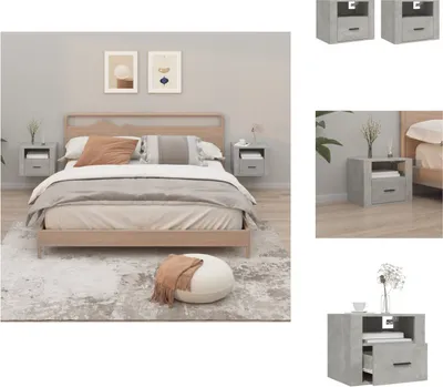 Produktbild von vidaXL Wand-Nachttische 2 Stk. Betongrau 50x36x40 cm -  Nachttische