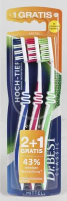 Produktbild von 12x 3er-Packung Dr. Best Hand-Zahnbürsten Classic Medium versch. Farben 36 Stück