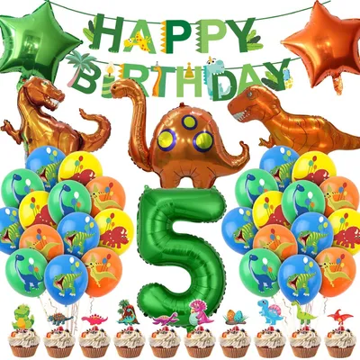 Immagine prodotto di Set di decorazioni per feste di compleanno a tema dinosauri per bambini, con palloncini