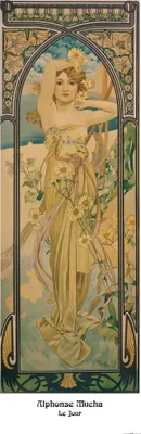 Produktbild von Alphonse Mucha Kunstdruck Bild - Die Vier Tageszeiten, Der Tag, 1899 (158 x 53 cm)